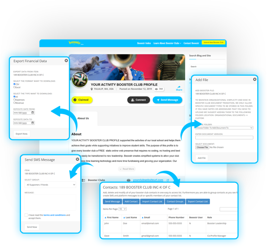 Booostr Platform, management tools for small nonprofits and booster clubs.